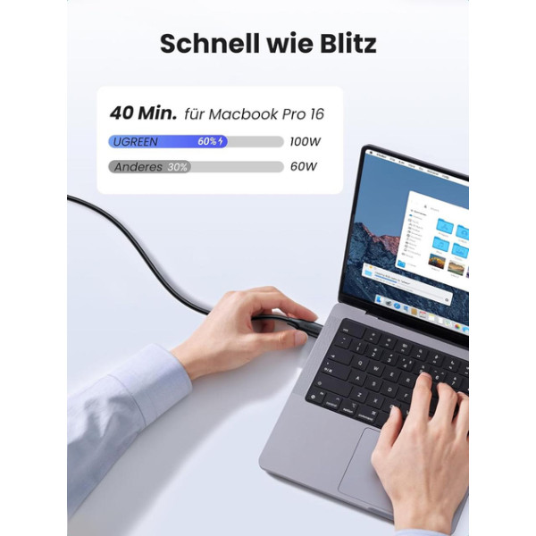 Кабель USB-C 100W UGREEN US562 Type-C to Type-C PD QC 4.0/3.0 для швидкого заряджання MacBook Pro